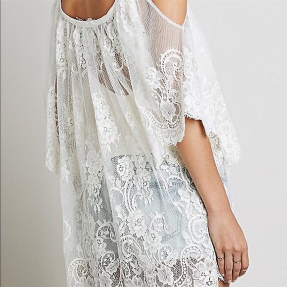 Just in!! White Lace Sheer Open Shoulder Swing Top - Picture 4 of 5